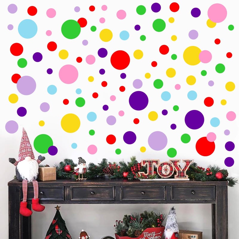 Easma Polka Dots Wall Decal Christmas Wall Decals Lime Green Red Vinyl Stickers Dots Decals Living Room Art Murals Xmas Home Decoration Indoor Rainbow Christmas Circle Stickers Peel and Stick Decal - Image 5